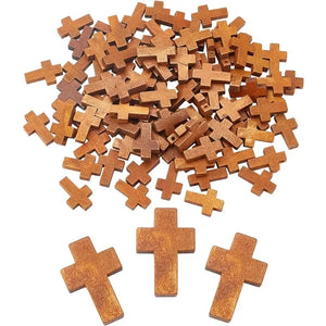 100pcs Wooden Cross Pendants Small Charms for Jewelry Making, DIY Crafts, Necklace, Party Favors