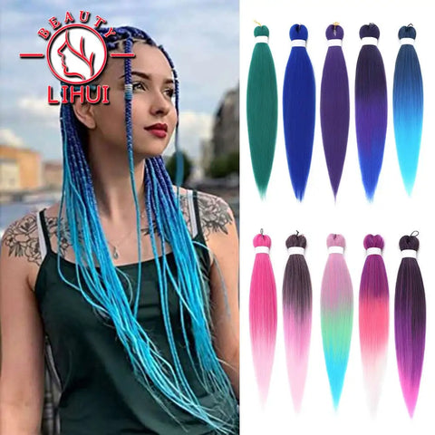 26" Pre-Stretched Ombre Braiding Hair Extensions Pink Purple Jumbo Easy Braid Synthetic for African Women