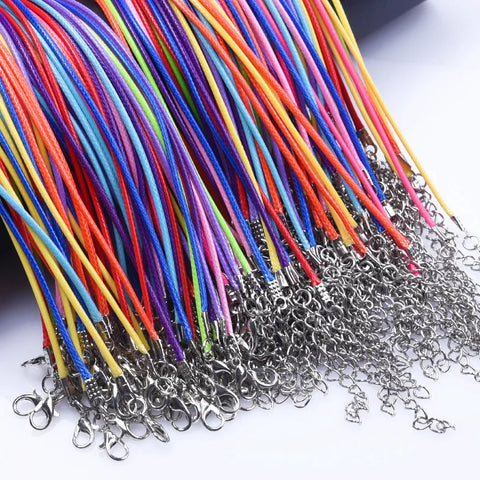50cm Adjustable Rainbow Leather Wax Cord Necklace for Men - DIY Pendant Braided Rope Chain, 10/20/30pcs Colorful Set