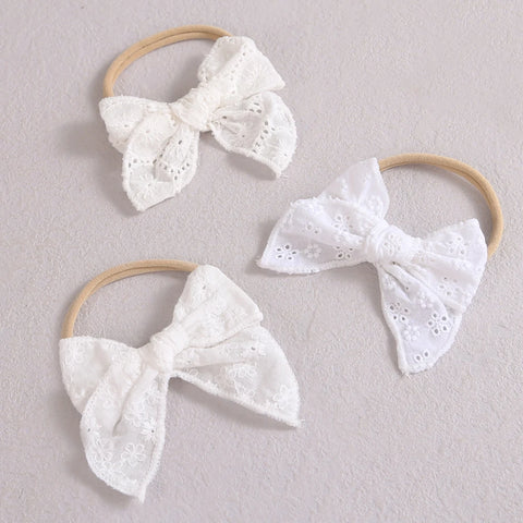 Baby White Lace Headband - Soft Elastic Bows for Newborns & Kids Hair Accessories