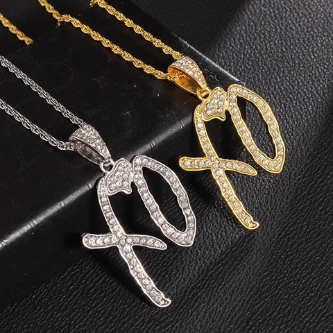 Creative Bubble Letter XO Pendant Necklace Inlaid with White Zircon for Men - Casual Party Fashion Jewelry