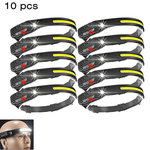 USB Rechargeable COB Induction Headlamp, Sensor Head Flashlight, Waterproof, 5 Modes, 1-10pcs