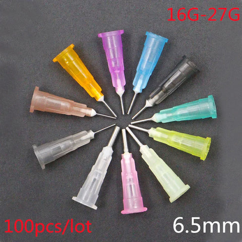 100pcs Precision Glue Dispensing Syringe Needle Tips 6.5mm for 19g-27g Gauge Solder Paste