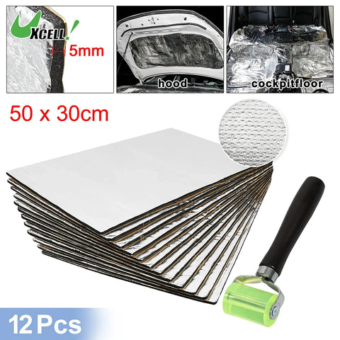 Car Sound Deadening Mat 50x30cm Noise Insulation Foam Anti-Heat 5mm/10mm With Roller Installer Tool