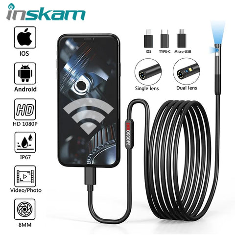 3-in-1 USB/Type-C Waterproof Endoscope Camera for iOS, iPhone, Pipeline Inspection Borescope