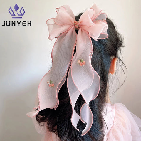 Braided Korean Floral Hairpin Hair Accessories for Girls - Embroidered Princess Ponytail Headdress Clip