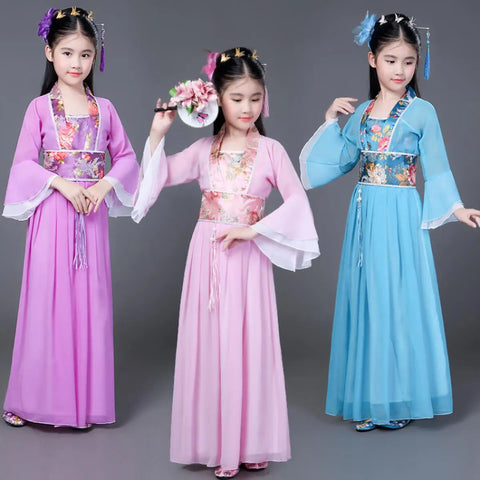 Girls Chinese Traditional Hanfu Dress Skirt for Dance, New Year, Carnival Costume