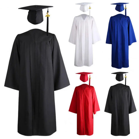 Graduation Gown Set with Tassel Hat College Academic Costume for Adults Students Men Women
