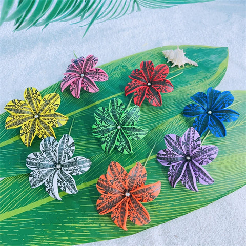 8pcs 9cm Foam Tiare Flower Hair Stems with Pearl for Hawaiian Party Clips