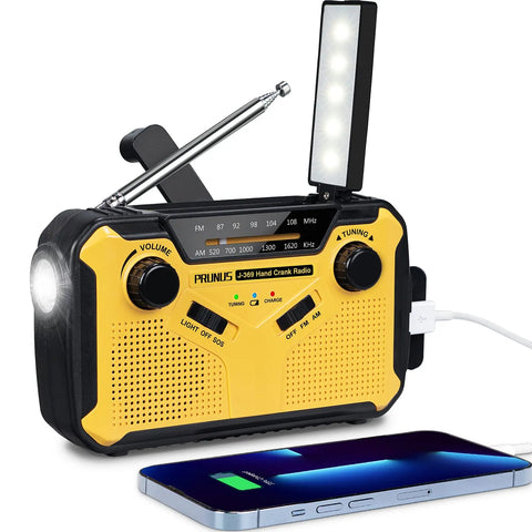 Emergency AM/FM Portable Radio Solar Hand Crank USB AA Battery Rechargeable with LED Torch Lamp & SOS Alarm for Emergencies