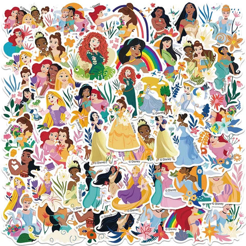 50pcs Princess Stickers: Snow White, Ariel, Belle Decals for Laptop, Luggage, Scrapbook, Diary Decor