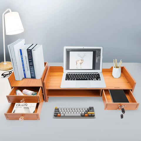 Computer Monitor Stand with 3 Drawers, Office Organizer & Living Room Cabinet