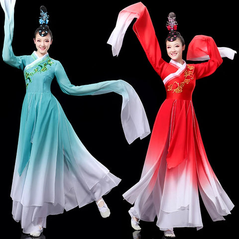 Elegant Red Classical Dance Dress with Fragrant Water Sleeves for Women