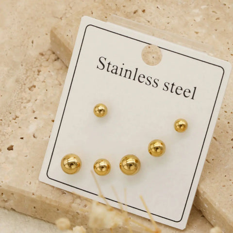 6pcs Golden Ball Earrings Stainless Steel Round Bead Fashion Jewelry for Women Wholesale