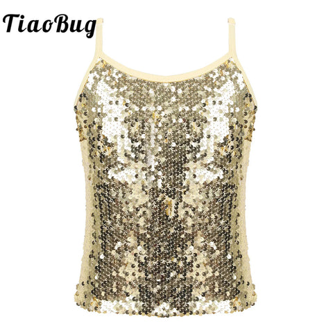 Girls Sparkly Sequin Jazz Dance Vest Crop Top Hip-hop Costume Camisole Tank Dancewear