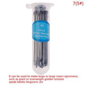 100 Pcs Stainless Steel Insect Pins with Plastic Box for Entomology & Lab Use