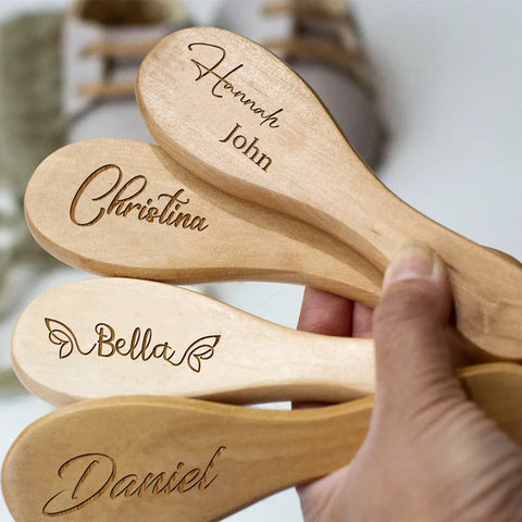 Custom Engraved Wooden Baby Hairbrush Set - Personalized Infant Comb, Ideal for Birth, Baptism, Birthday & Baby Shower Gifts