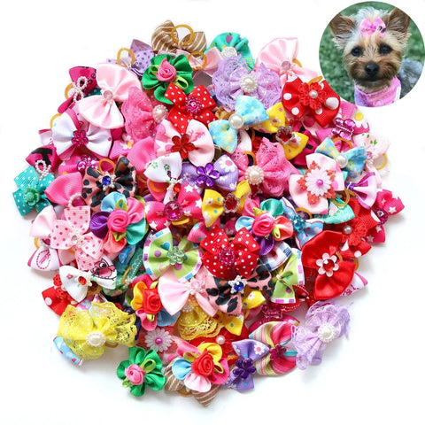 100-Pack Handmade Dog Hair Bows for Grooming & Parties Accessories