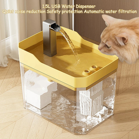 Cat Water Fountain with USB, Filter, Anti-Dry, Transparent Design