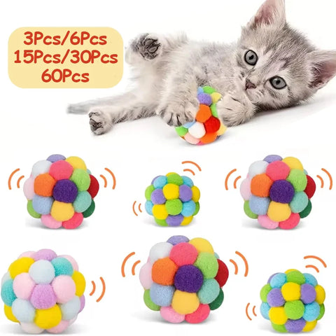60-Piece Kitten Toy Set: Jingle Balls & Pom Poms