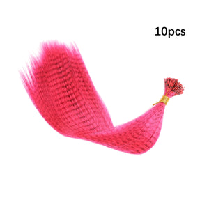10 Pcs Colored Feather Hair Extensions I Tip Synthetic Zebra Strands Hairpiece