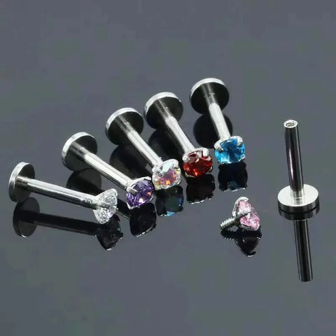 16g Stainless Steel Labret Crystal CZ Nose Lip Studs Helix Tragus Conch Earrings Set, 3pcs (6/8/10mm)
