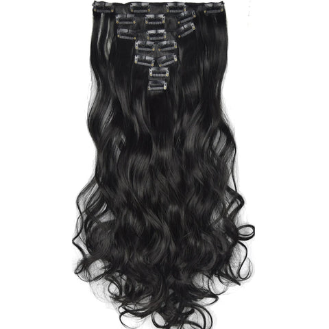 Body Wave Clip In Hair Extensions 7pcs Set, Heat Resistant Synthetic Hair Fiber