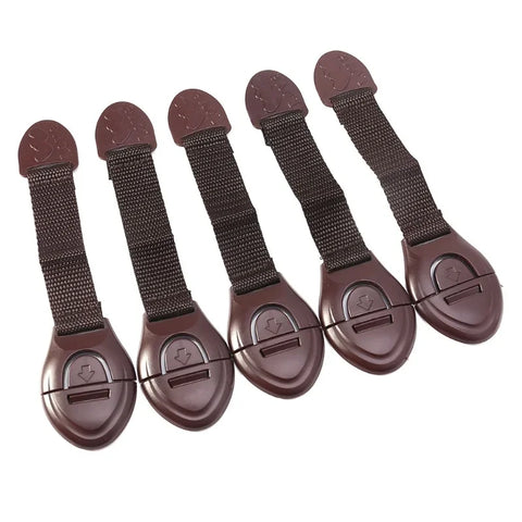 Brown Cabinet & Drawer Safety Locks 5-Pack | Baby Proofing for Doors & Refrigerators | Child Safety Infant Protector