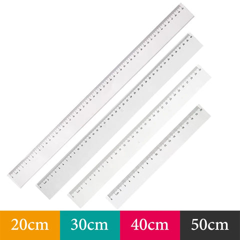 Clear Measuring Ruler Set: 20cm, 30cm, 40cm, 50cm - Precision Math Drawing Tool, Office School Supplies