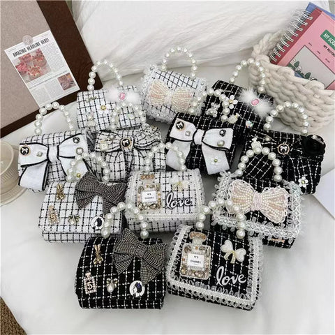 Girls' Pearl Crossbody Bag with Bowtie - Cute Mini Handbag for Kids