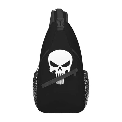 Casual Skull Crossbody Sling Backpack for Men – Shoulder Chest Bag for Camping & Biking