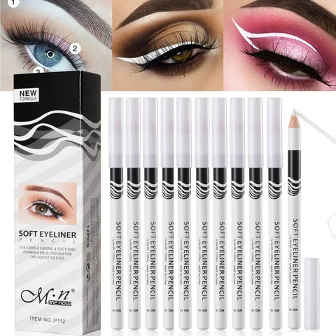 12-Pack Waterproof White Eyeliner Pencils - Long-lasting Smudge-proof Eye Makeup Set