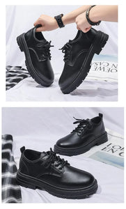 Men's Black Leather Oxford Loafers Anti-Slip Platform Derby Shoes Business Casual