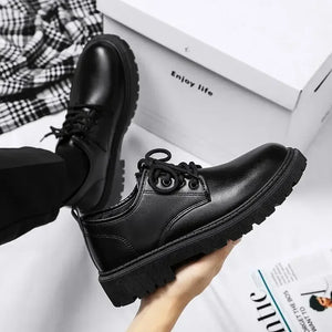Men's Black Leather Oxford Loafers Anti-Slip Platform Derby Shoes Business Casual