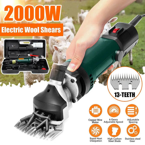2000W Electric Sheep & Pet Hair Clipper, 6 Speed, 13 Teeth Shearing Kit for Wool & Animal Grooming, Farm Shearing Supplies