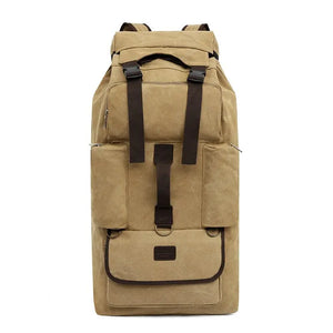 100L Canvas Backpack for Travel & Hiking - Men's Large Capacity Pack with Blanket Storage