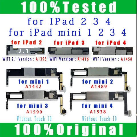 Compatible iPad 2 3 4 & Mini 1 2 3 4 Logic Boards/Motherboards, No iCloud Lock