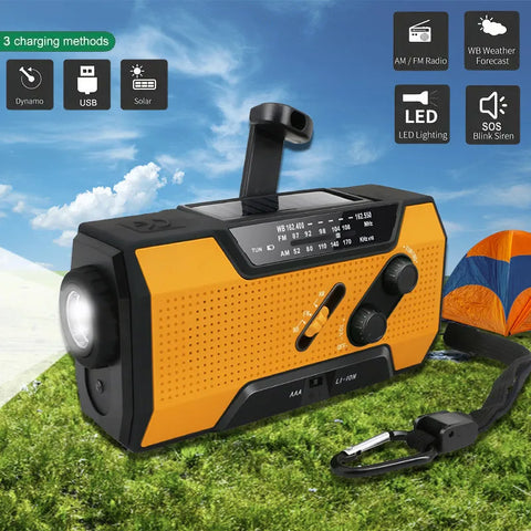 Emergency Radio AM/FM Portable Solar Hand Crank USB Rechargeable Power Bank Torch Lamp SOS Alarm