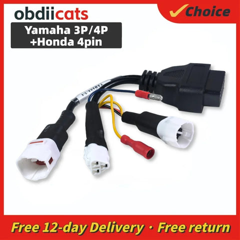 3in1 Motorcycle Diagnostic Cable for Yamaha 3-pin, 4-pin & Honda 4-pin OBD2 Adapter Connector