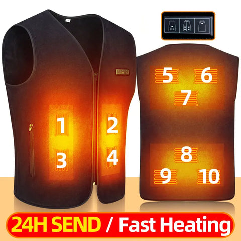 Heated Vest for Men & Women - 10 Zones USB Electric Self-Heating, Washable Thermal Jacket, Warming Waistcoat for Winter