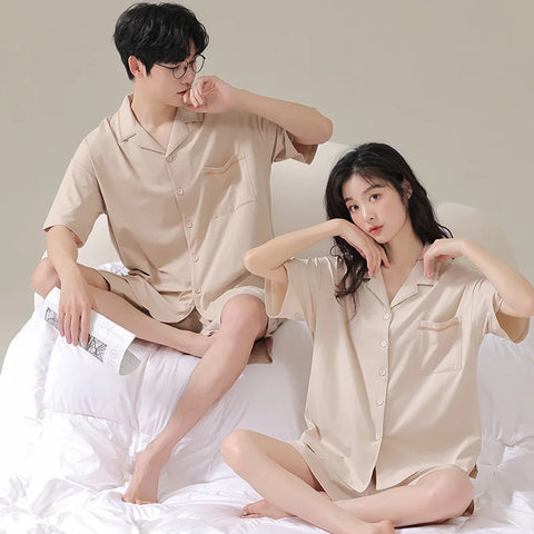 2023 Modal Couples Pajama Set: Summer Short Sleeve Top & Shorts for Men and Women Sleepwear