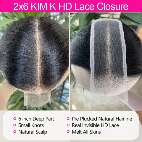 2x6 HD Lace Closure Pre-Plucked Straight/Body Wave Bleachable Deep Part