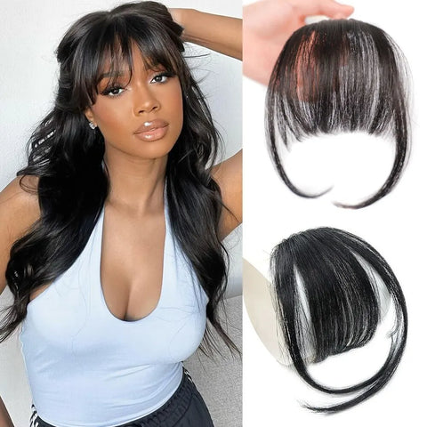 Brown Synthetic Clip-In Bangs, Invisible Front Fringes, Natural Black Fake Hair for Girls