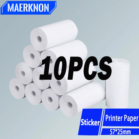 10 Rolls 57x25mm Thermal Photo Paper for Inkless Printing Cameras - White Non-Adhesive Label Rolls