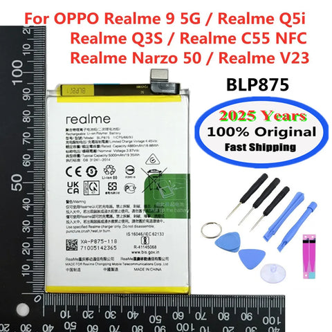 5000mAh Battery BLP875 for Oppo Realme 9 5G, Q5i, Q3s, C55 NFC, Narzo 50, V23, 2025 Edition