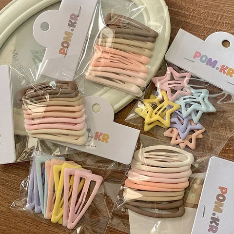 10pcs Cute Candy Color Geometric Star Heart Hair Clips 3-5cm Kids Hairpins Accessories