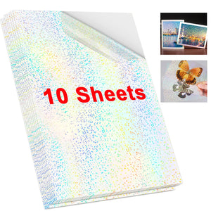 10 Sheets A4 Holographic Transparent Self-Adhesive Cold Laminating Film for Crafts and Photos - Stars & Dots Pattern