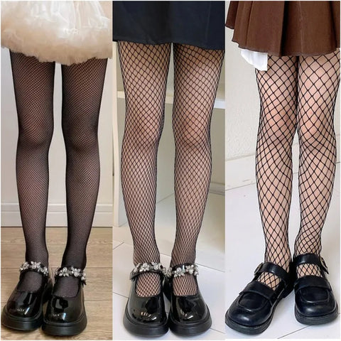 Girls Fashion Fishnet Stockings Kids Baby Mesh Nylon Black Pantyhose Cute Lolita Jumpsuit JK Leggings Parent-Child Hosiery