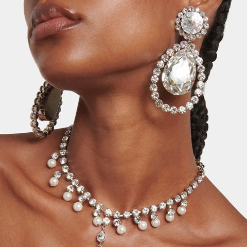 Elegant Rhinestone Clip-On Drop Earrings for Women - No Piercing Wedding Jewelry