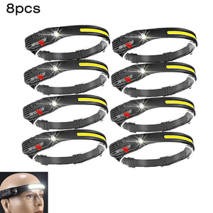 USB Rechargeable COB Induction Headlamp, Sensor Head Flashlight, Waterproof, 5 Modes, 1-10pcs